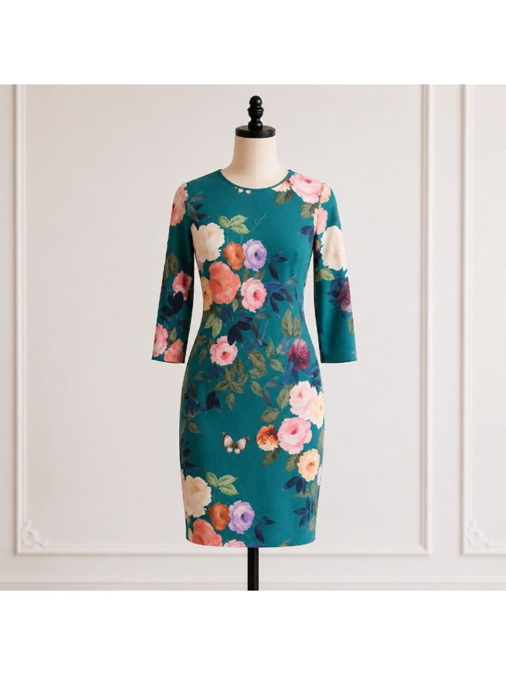 Floral Shift Dress Green Botanical Cottagecore Garden Party XS